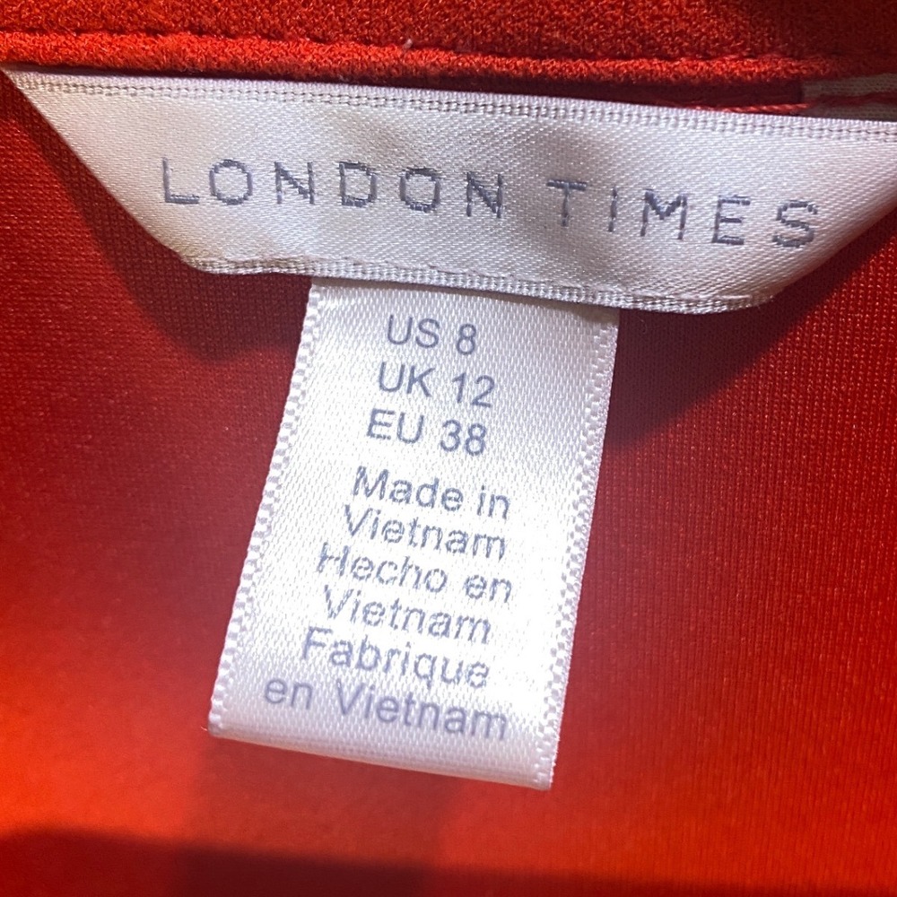 London Times Red Short Sleeve‎ Button Front Shift Dress with Collar Size 8 Carer - Picture 3 of 10